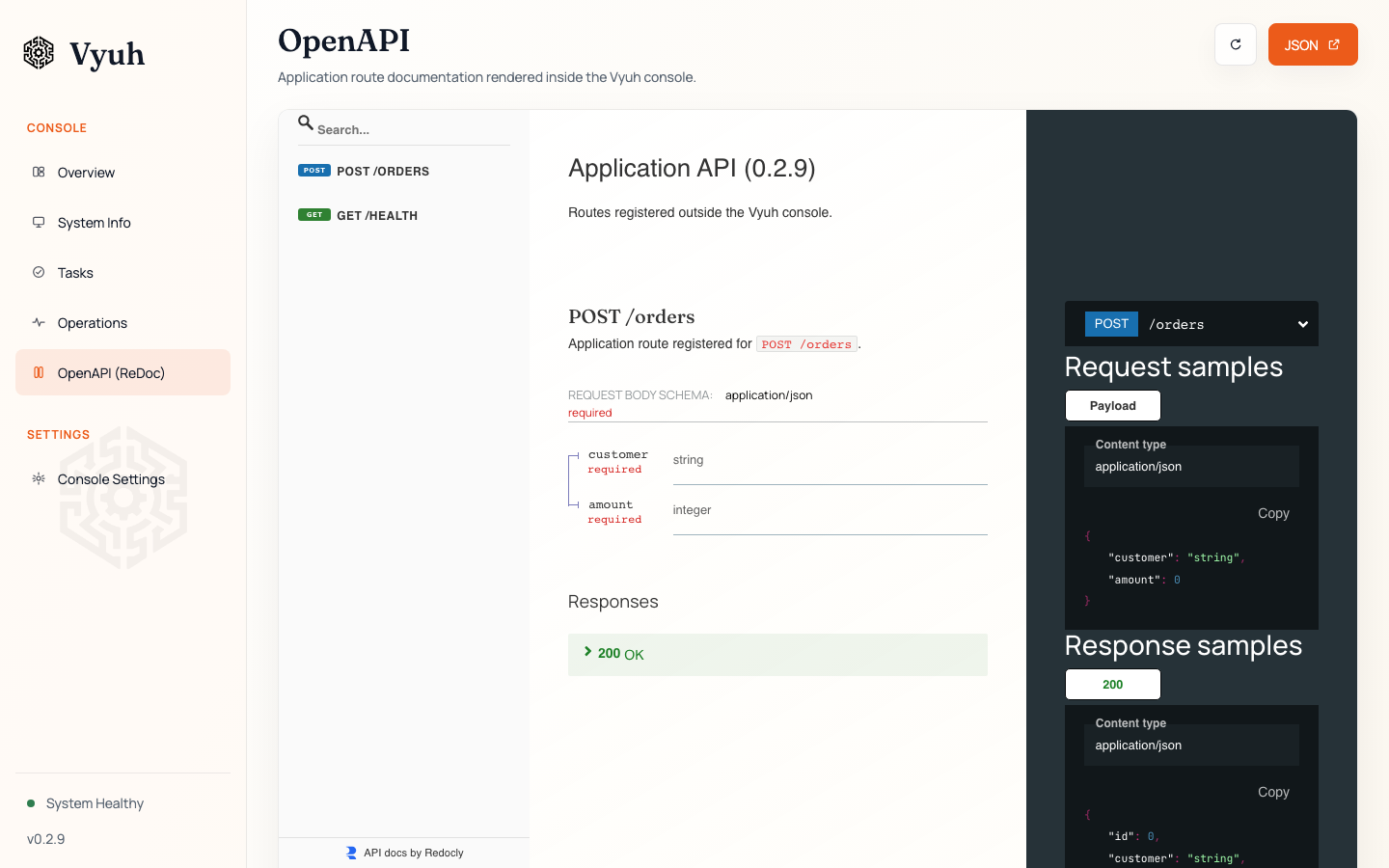 Vyuh console OpenAPI explorer